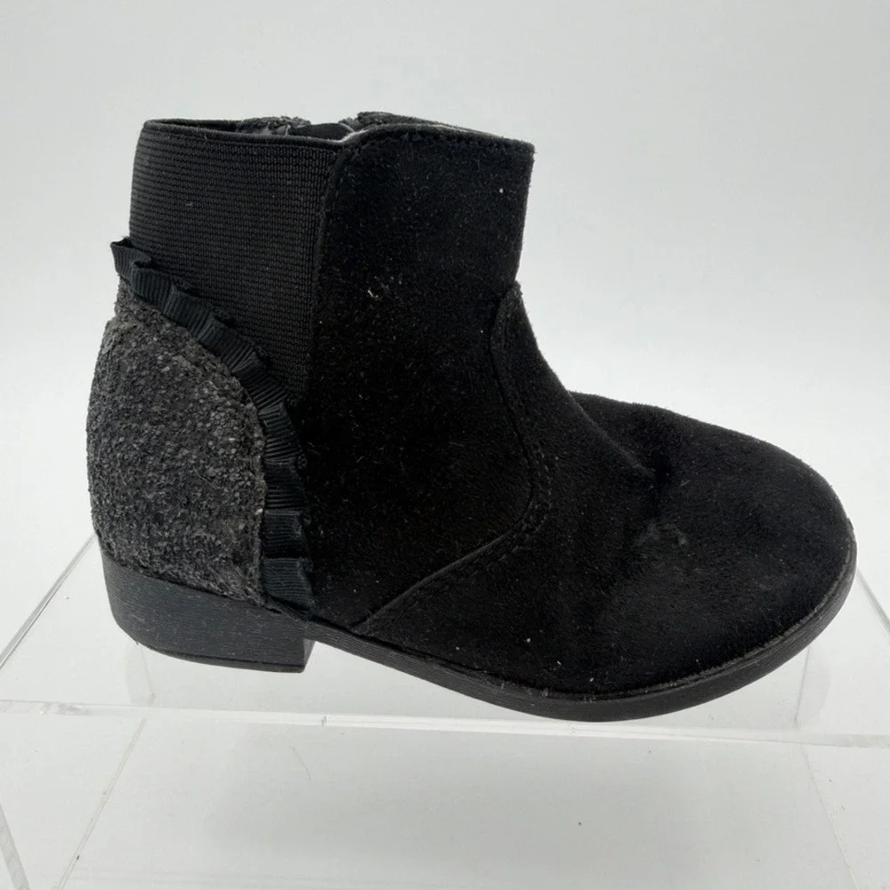 Jumping Beans Luella Toddler Girls Black Glitter Ankle Boots Side Zip Size 9M